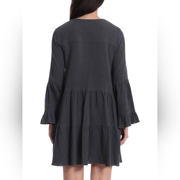 AVEC LES FILLES Gray Oversized Fit Cotton Mini-Tiered Dress XS - Picture 3 of 9